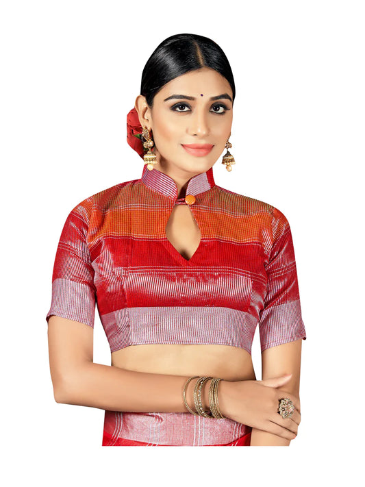 Readymade Red Art Silk Half Sleeve Solid Blouse