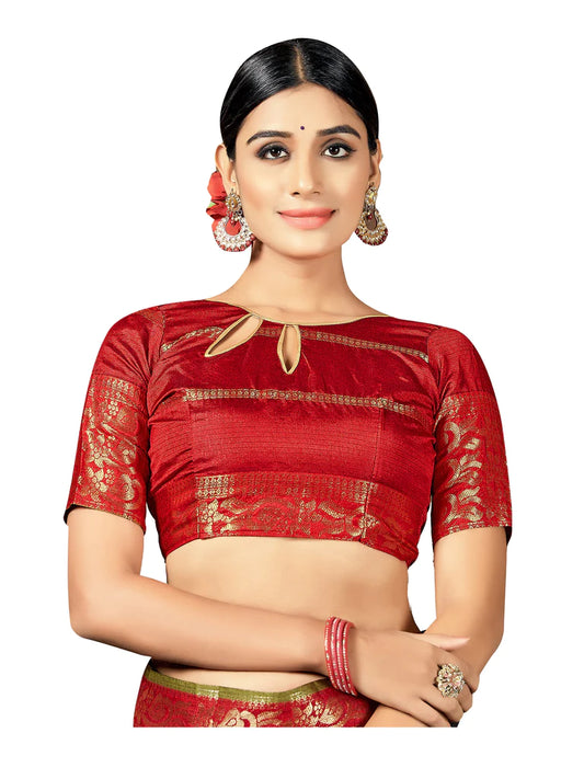 Readymade Red Art Silk Half Sleeve Solid Blouse