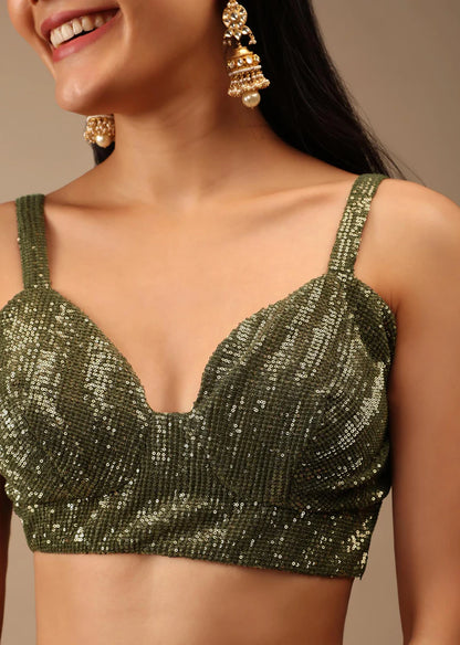 Readymade Green Sequin Strap Solid Blouse