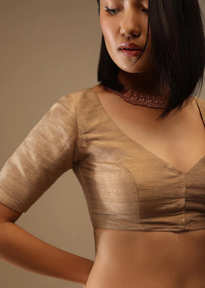 Readymade Gold Banglori Silk Half Sleeve Solid Blouse