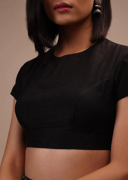Readymade Black Velvet Short Sleeve Solid Blouse