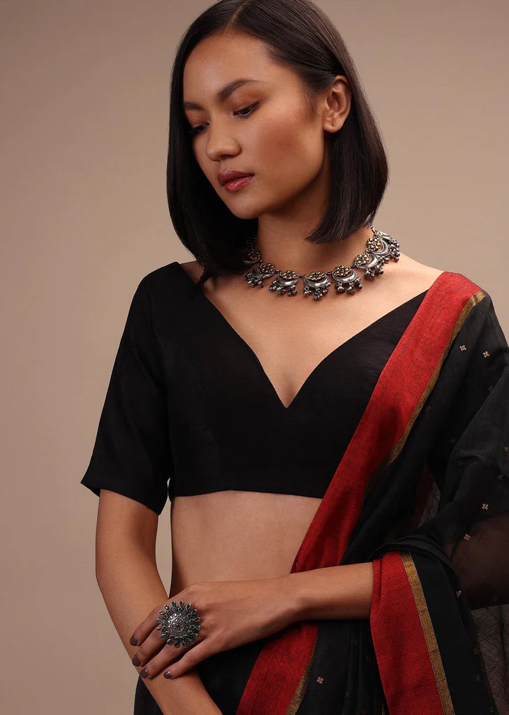 Readymade Black Banglori Silk Half Sleeve Solid Blouse
