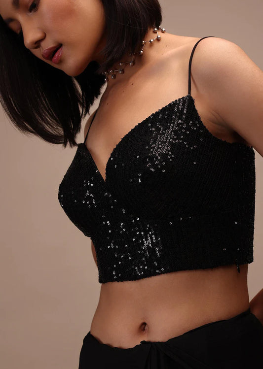 Readymade Black Sequin Strap Solid Blouse