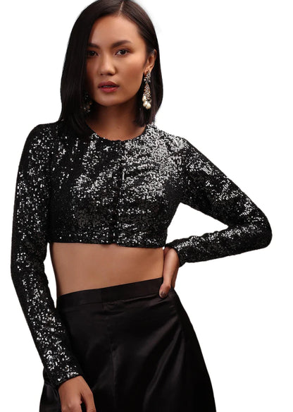 Readymade Black Sequin Full Sleeve Solid Blouse
