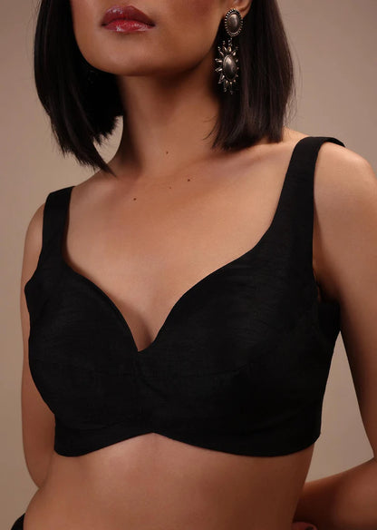Readymade Black Banglori Silk Strap Solid Blouse