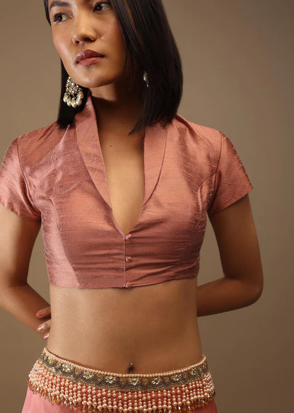 Readymade Rose Gold Satin Short Sleeve Solid Blouse