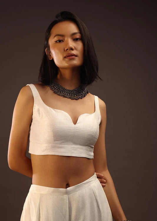 Readymade White Banglori Silk Strap Solid Blouse