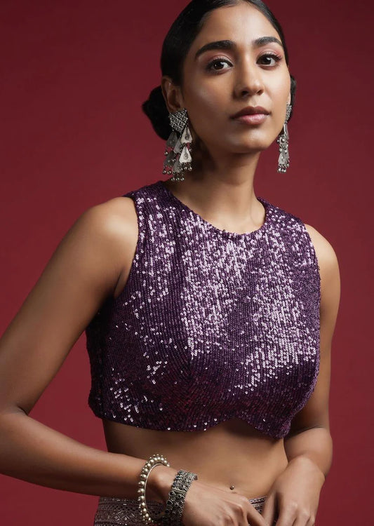 Readymade Purple Sequin Sleeveless Solid Blouse
