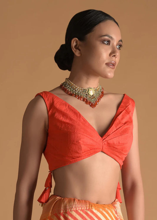 Readymade Orange Banglori Silk Strap Solid Blouse
