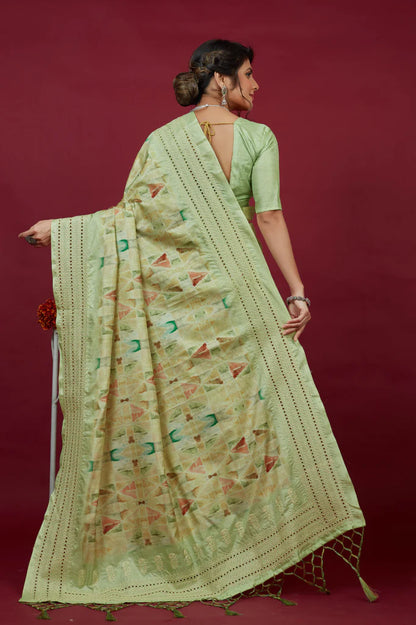 Designer Ethnicwear Multicolor Cotton Silk Chickankari Embroidery Cut Work Saree