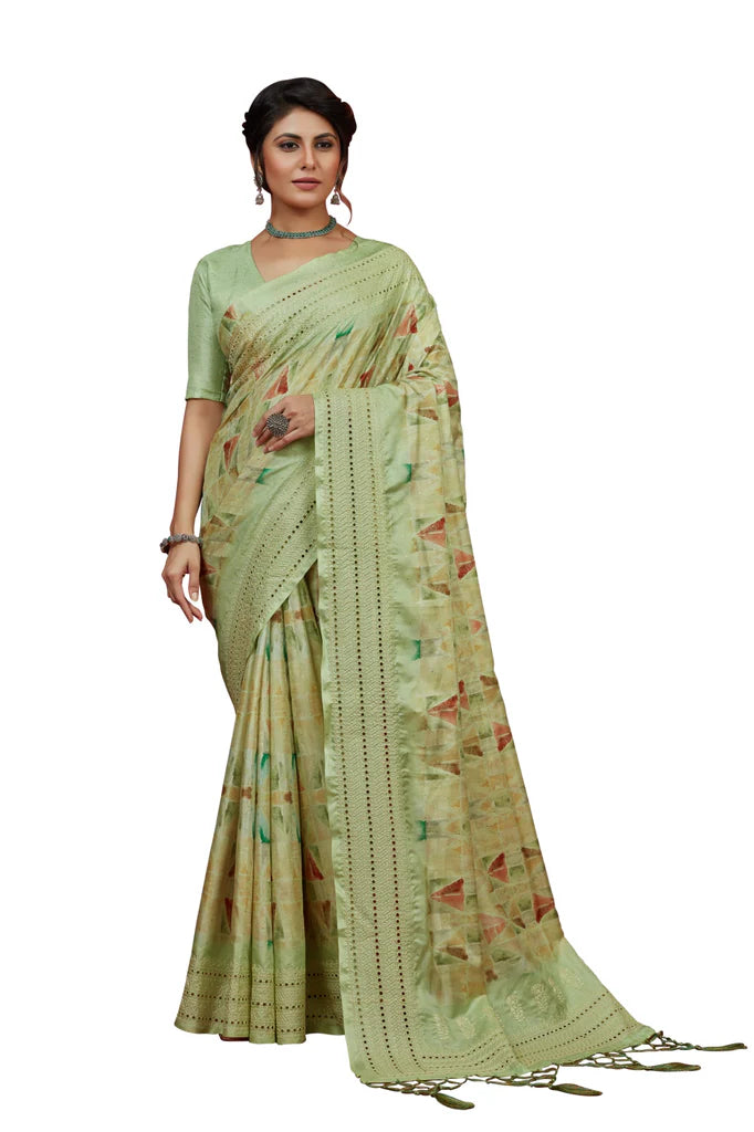 Designer Ethnicwear Multicolor Cotton Silk Chickankari Embroidery Cut Work Saree