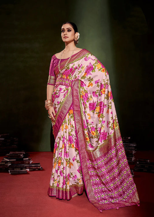 Traditional Ethnicwear Cavern Pink Cotton Silk Floral Print Saree