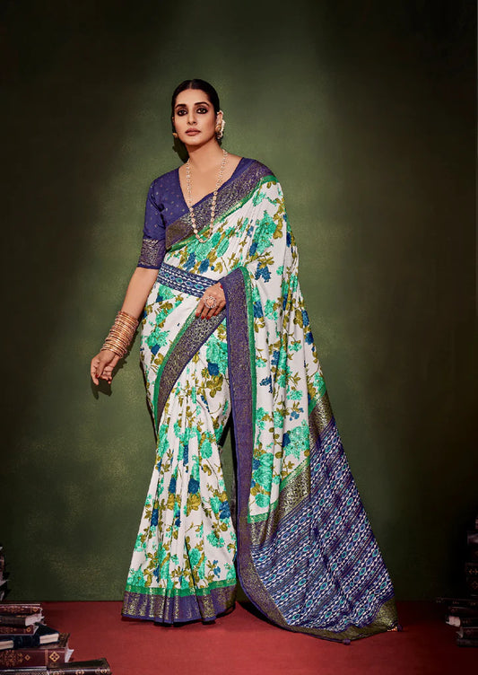 Traditional Ethnicwear Quill Grey Cotton Silk Floral Print Saree
