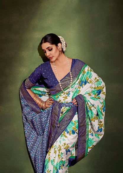 Traditional Ethnicwear Quill Grey Cotton Silk Floral Print Saree