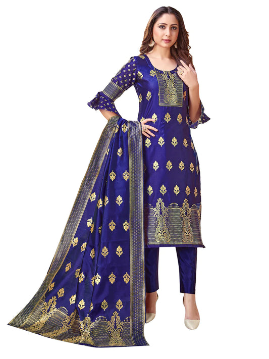 Designer Suit Blue Color Banarasi Art Silk Woven Dress For Festival