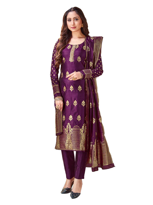 Designer Suit Purple Color Banarasi Art Silk Woven Dress For Festival