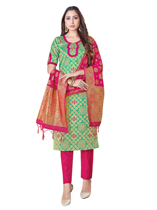 Designer Suit Green Color Banarasi Art Silk Woven Dress For Festival