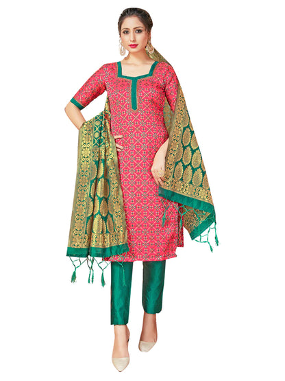 Designer Suit Pink Color Banarasi Art Silk Woven Dress For Festival